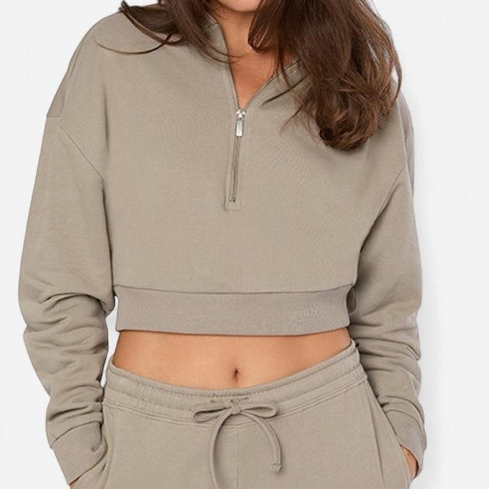 WeWoreWhat Tan Cropped Zip Up Boxy Hoodie XL NWT